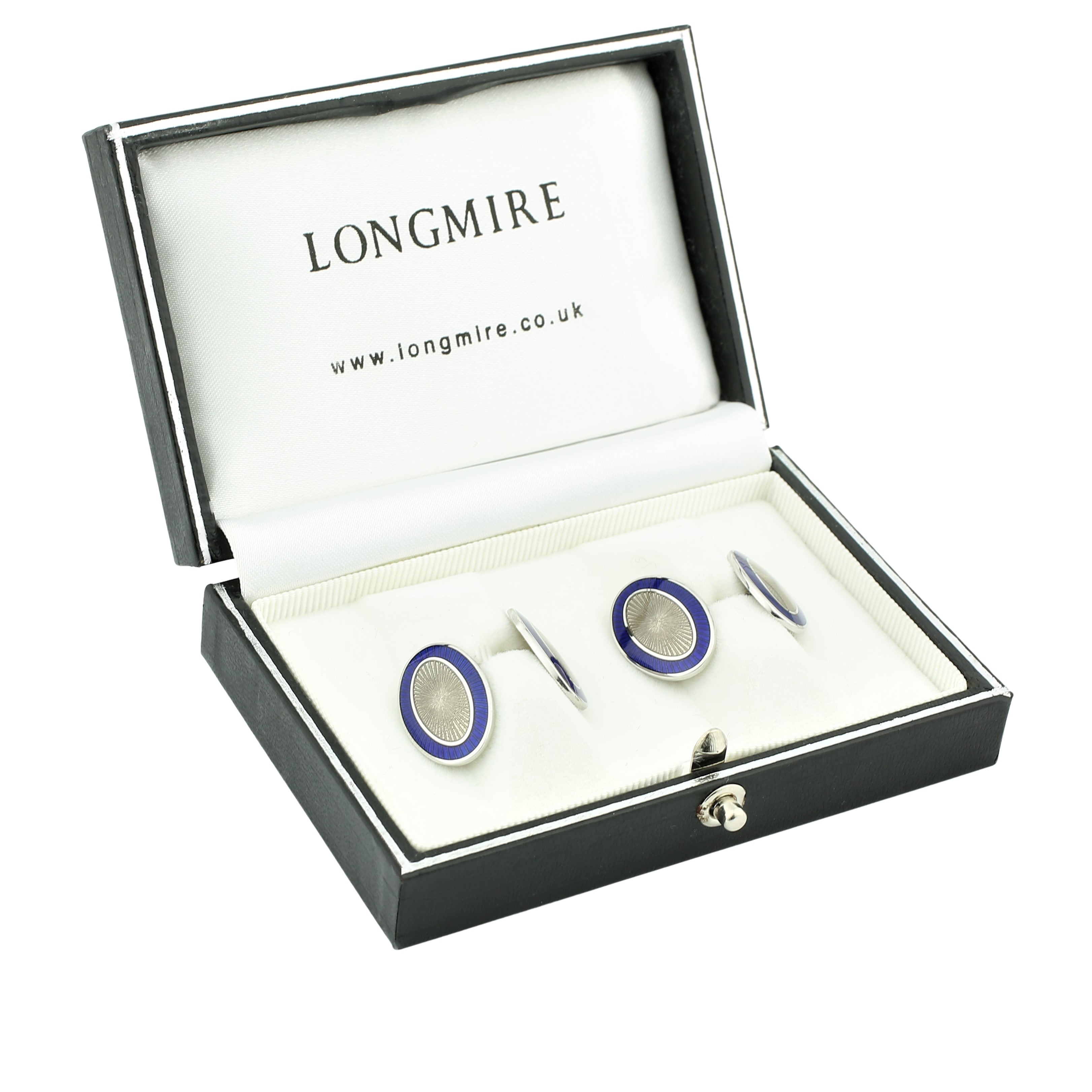 DOUBLE OVAL BLUE/TRANSPARENT GREY ENAMEL 18ct WHITE GOLD CUFFLINKS - boxed