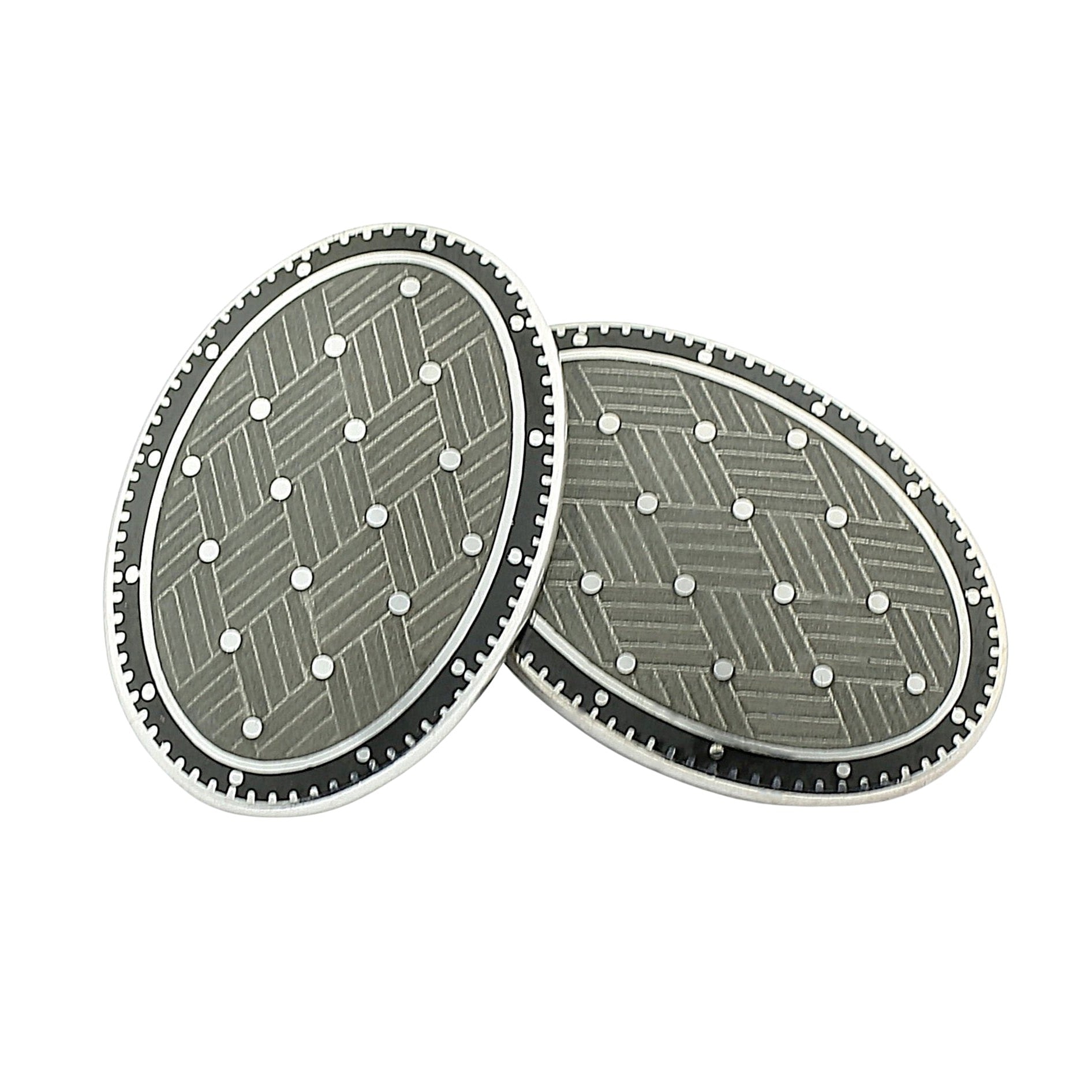 BASKET weave BLACK/graphite grey ENAMEL 18ct WHITE GOLD CUFFLINKS - main