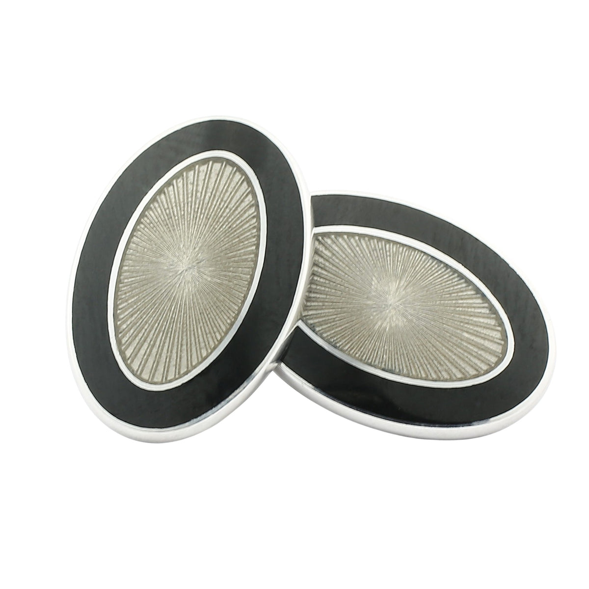 double oval black/transparent enamel dress set 18ct white gold - cufflinks