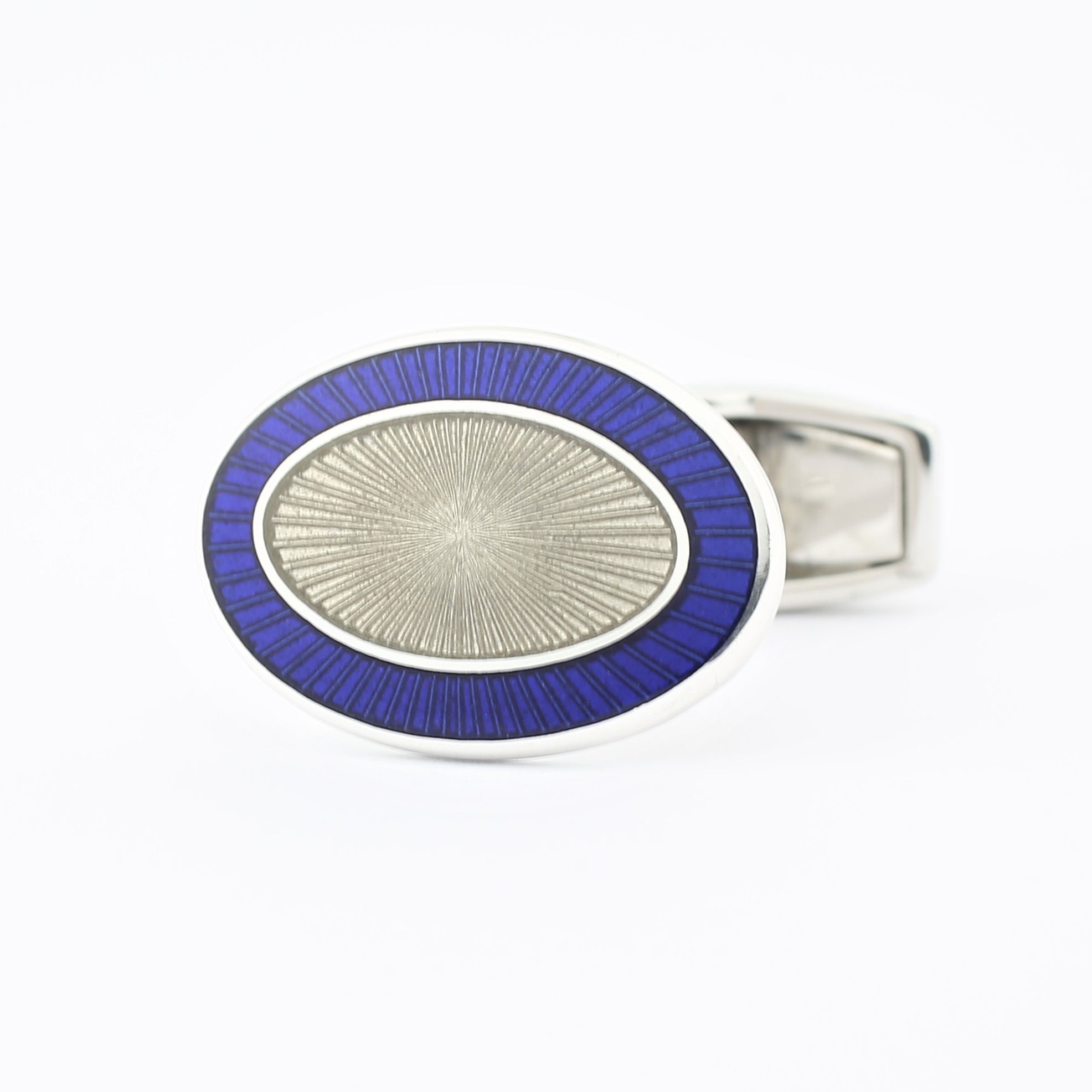 double oval blue/transparent grey enamel t-bar cufflinks 18ct white gold - main
