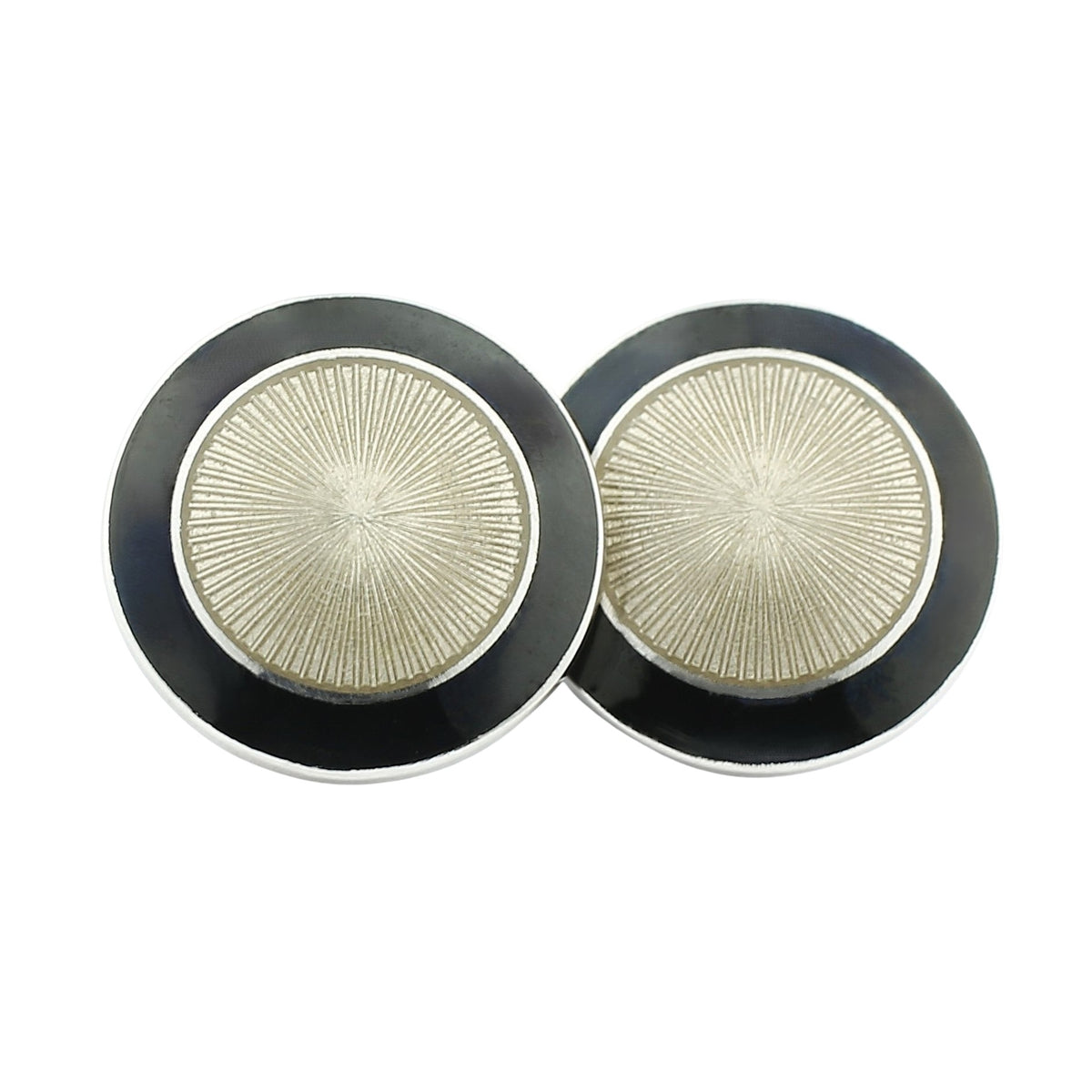 DOUBLE circle BLACK/TRANSPARENT ENAMEL 18ct WHITE GOLD CUFFLINKS - main