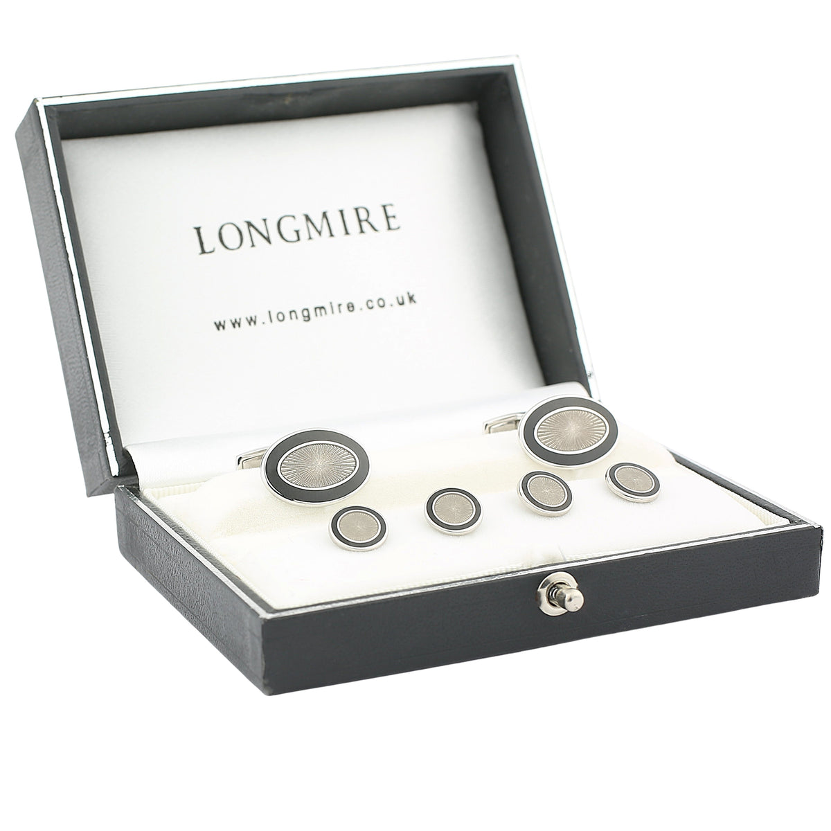 double oval black/transparent t-bar enamel dress set 18ct white gold - boxed