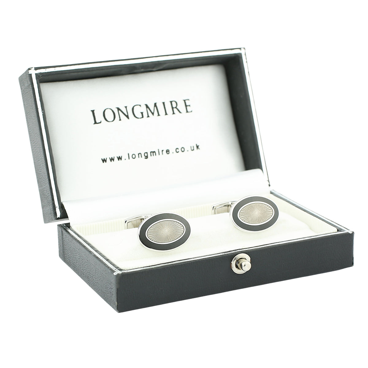 double oval black/transparent enamel t-bar 18ct white gold cufflinks - boxed