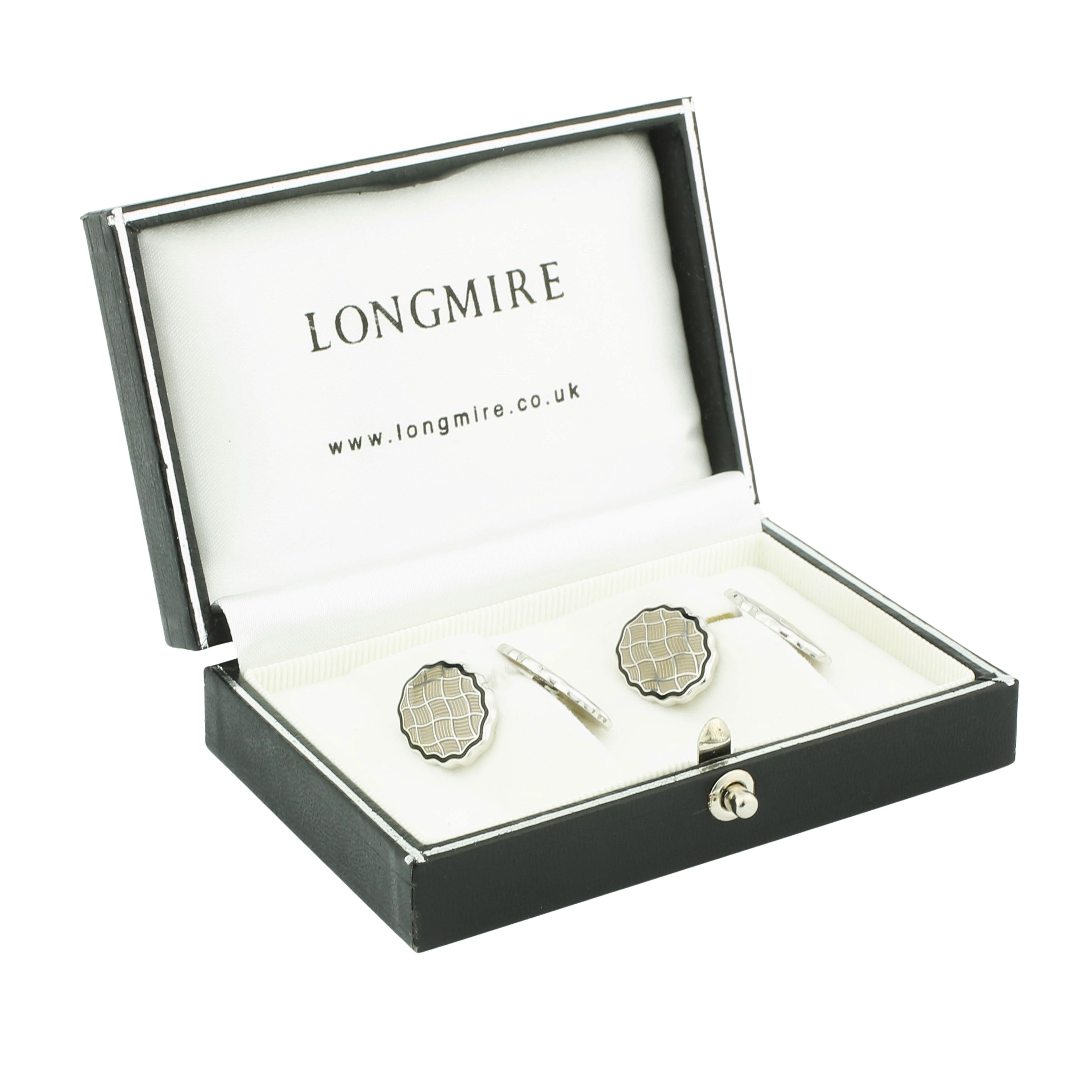 wavy black/transparent grey enamel 18ct white gold cufflinks - boxed