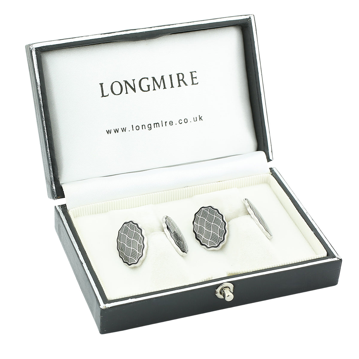 wavy black/grey enamel 18ct white gold cufflinks - boxed