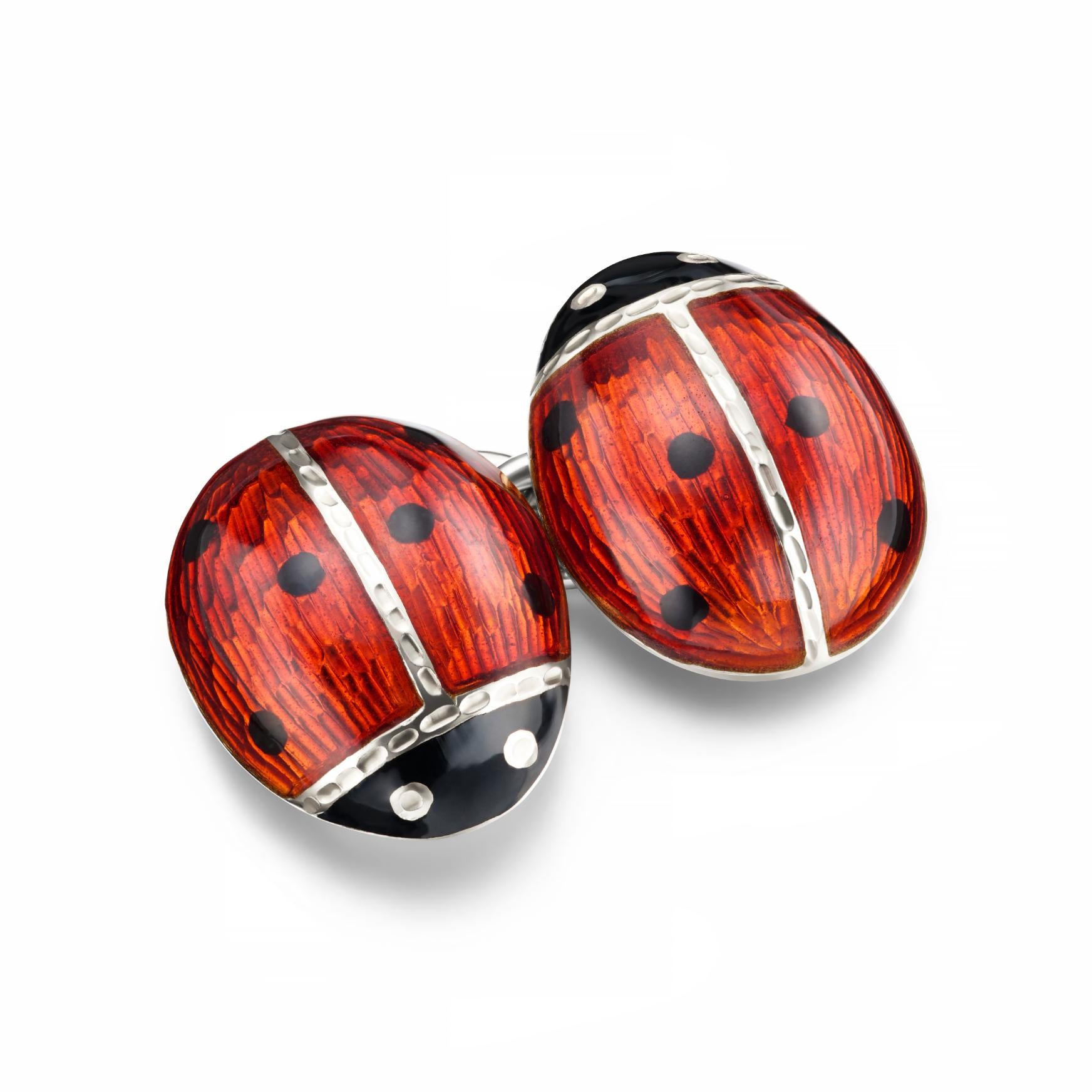 miniature ladybird/bug hand enamelled 18ct white gold cufflinks - main