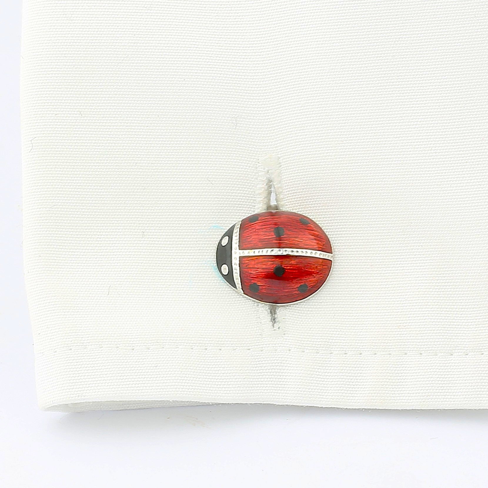 miniature ladybird/bug hand enamelled 18ct white gold cufflinks - cuff
