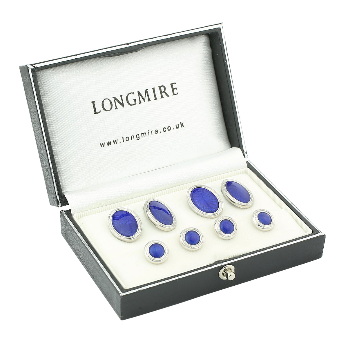 SPIRAL blue ENAMEL DRESS SET 18ct white gold - boxed