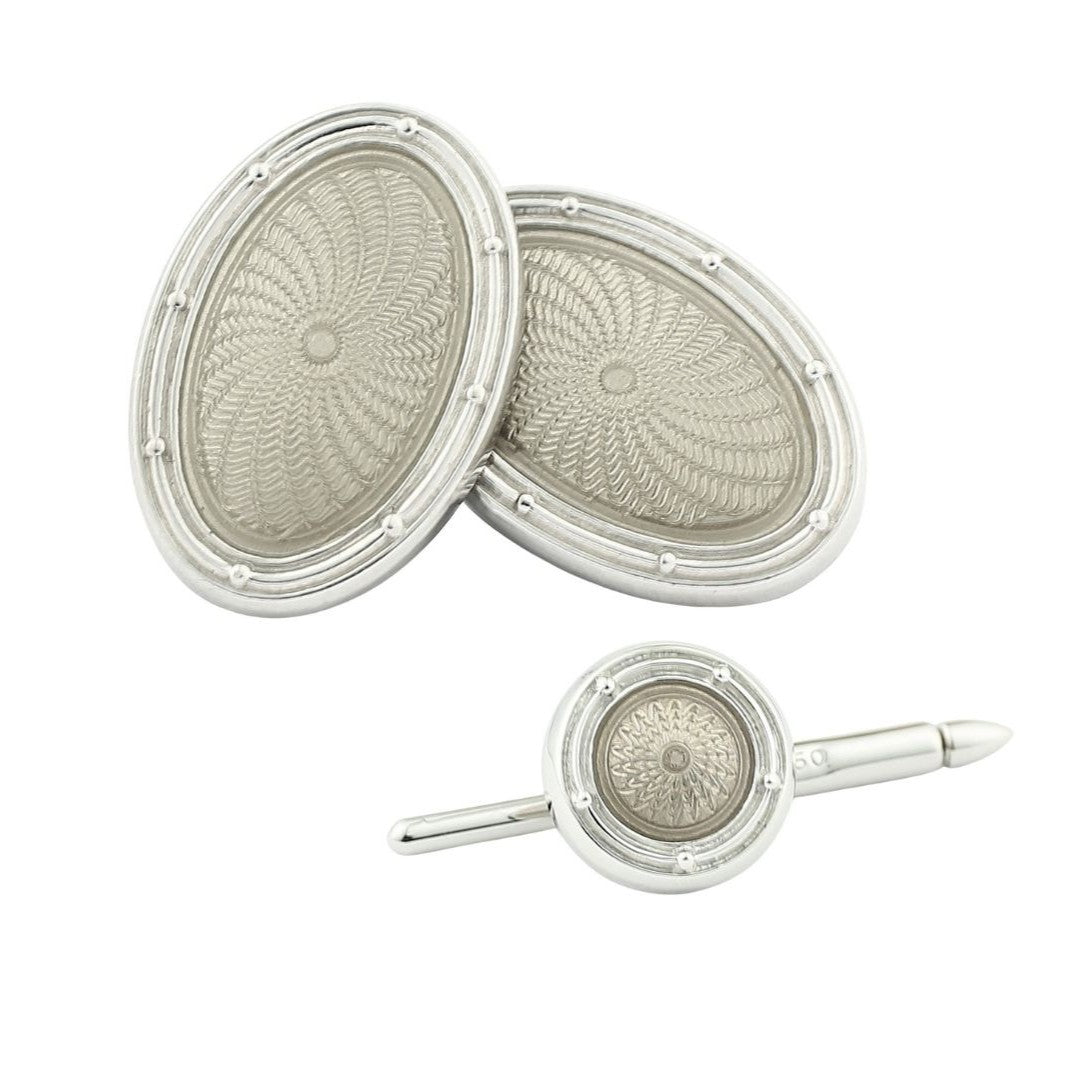 SPIRAL TRANSPARENT pale grey ENAMEL DRESS SET 18ct WHITE GOLD - main