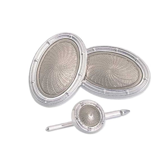 SPIRAL TRANSPARENT pale grey ENAMEL DRESS SET 18ct WHITE GOLD - main