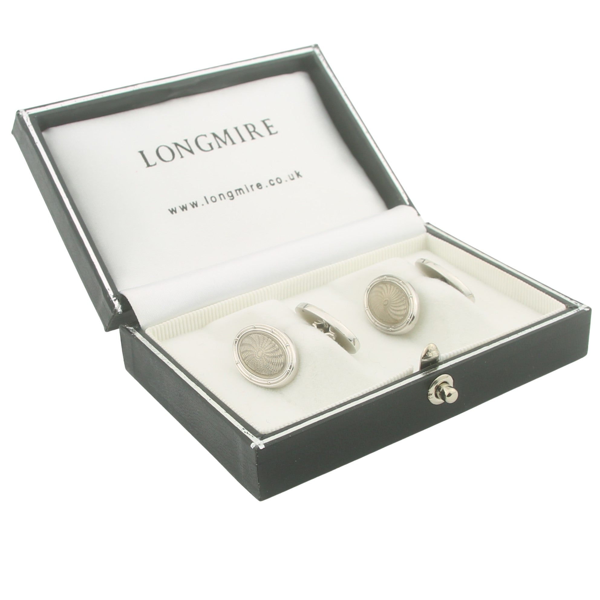SPIRAL TRANSPARENT ENAMEL 18ct WHITE GOLD CUFFLINKS - boxed