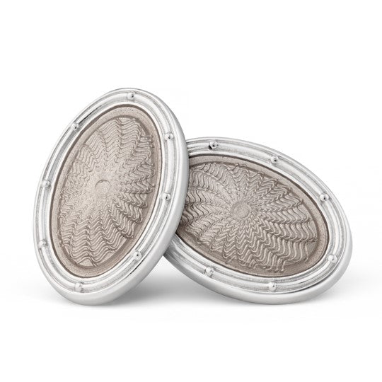 SPIRAL TRANSPARENT pale grey ENAMEL DRESS SET 18ct WHITE GOLD - cufflinks