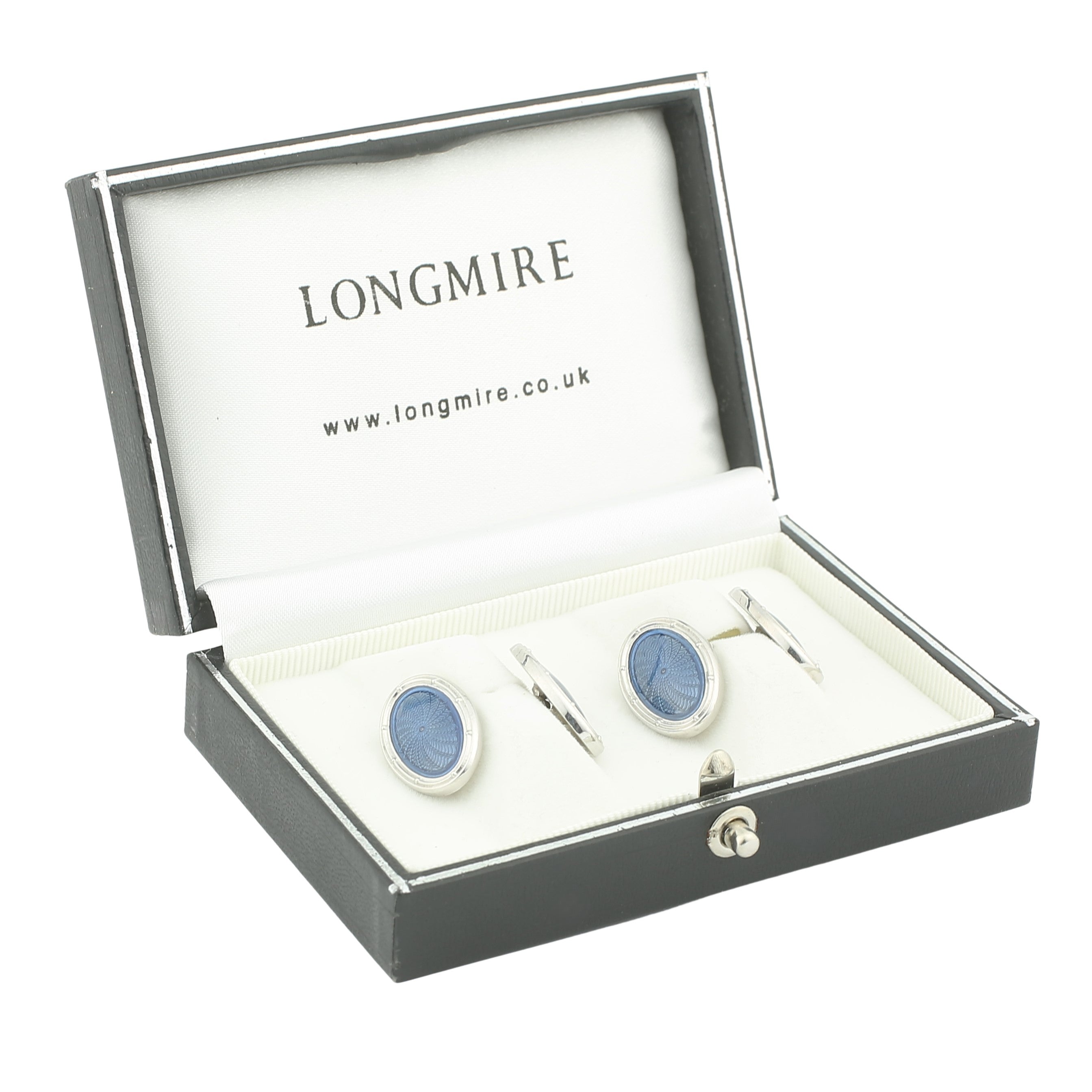 spiral pale blue 18ct white gold cufflinks - boxed