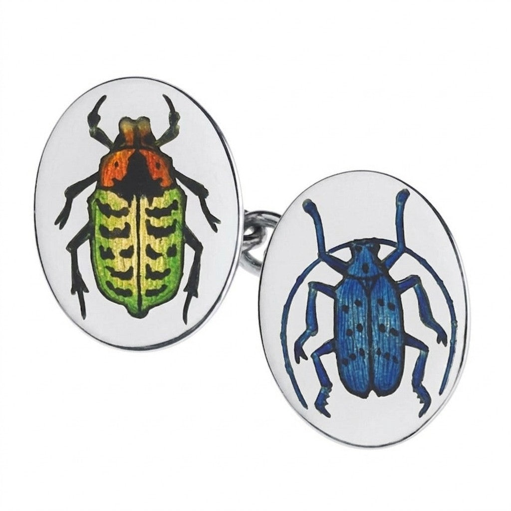 SCARAB hand enamelled 18ct white gold CUFFLINKS - main