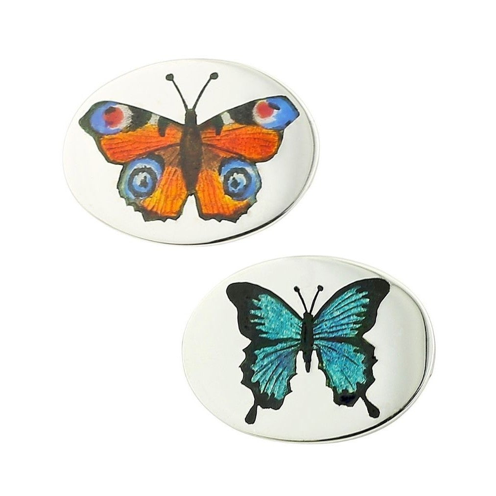 butterflies hand enamelled 18ct white gold cufflinks