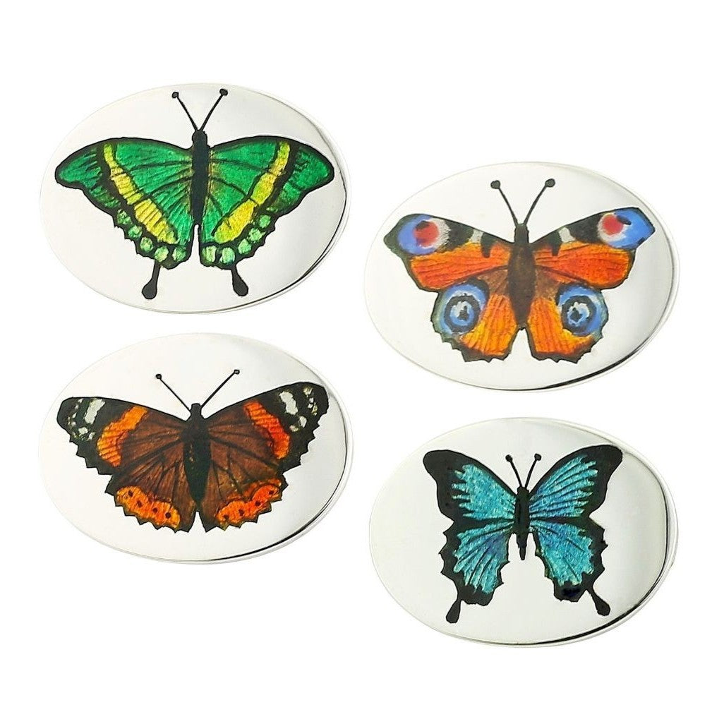 butterflies hand enamelled 18ct white gold cufflinks