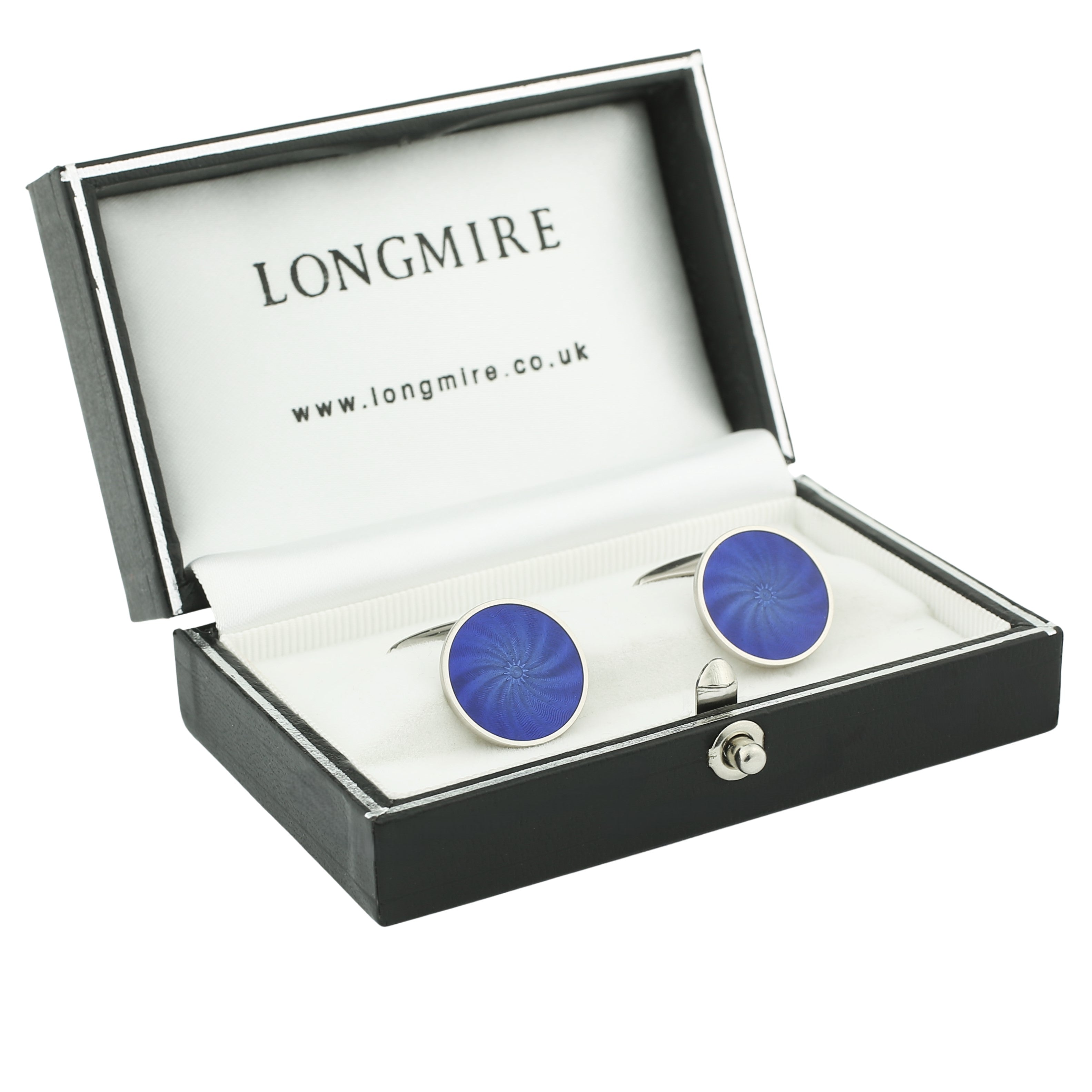 star swirl navy blue enamel 18ct white gold cufflinks - boxed