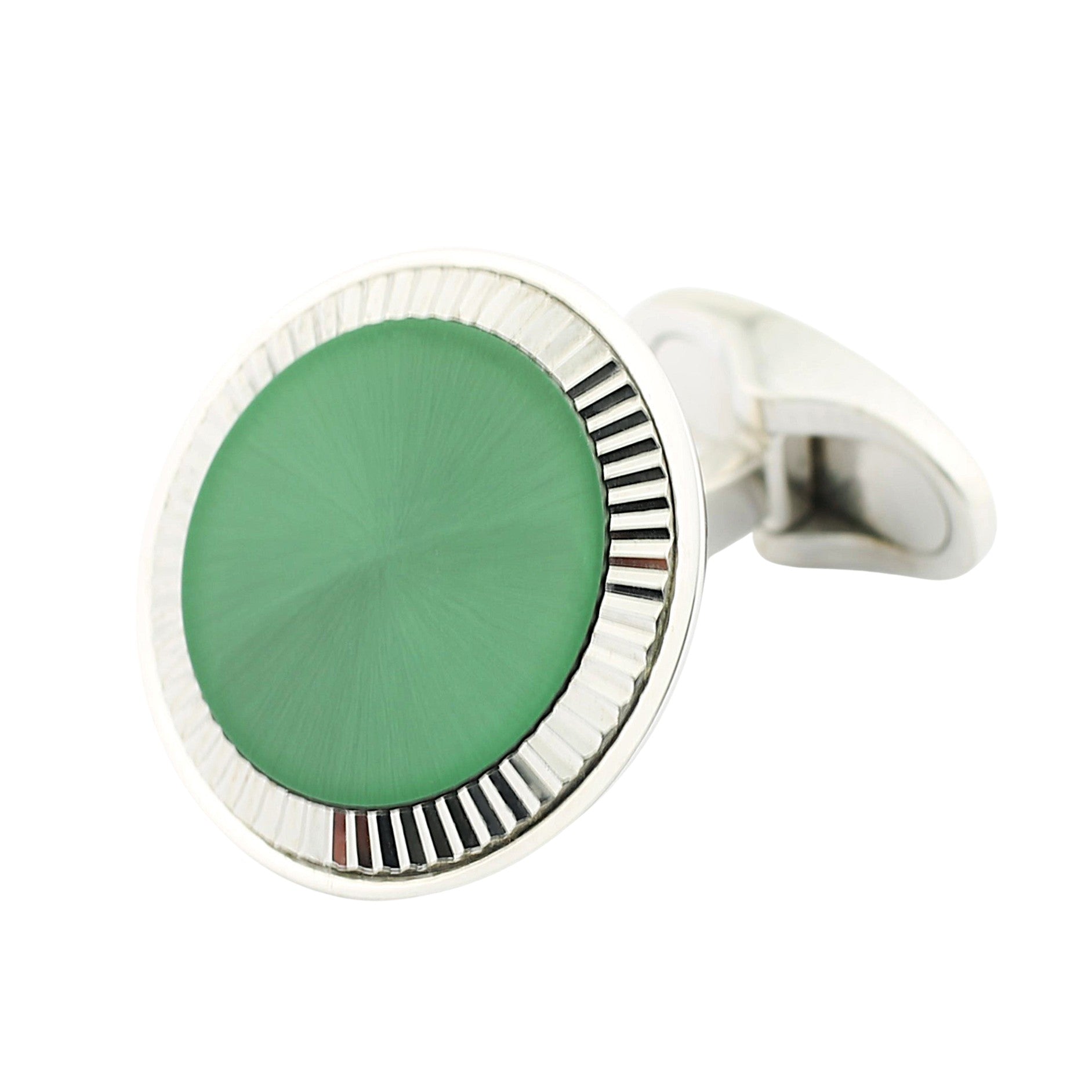 GREEN ENAMEL FLUTED 18ct WHITE GOLD CUFFLINKS - main