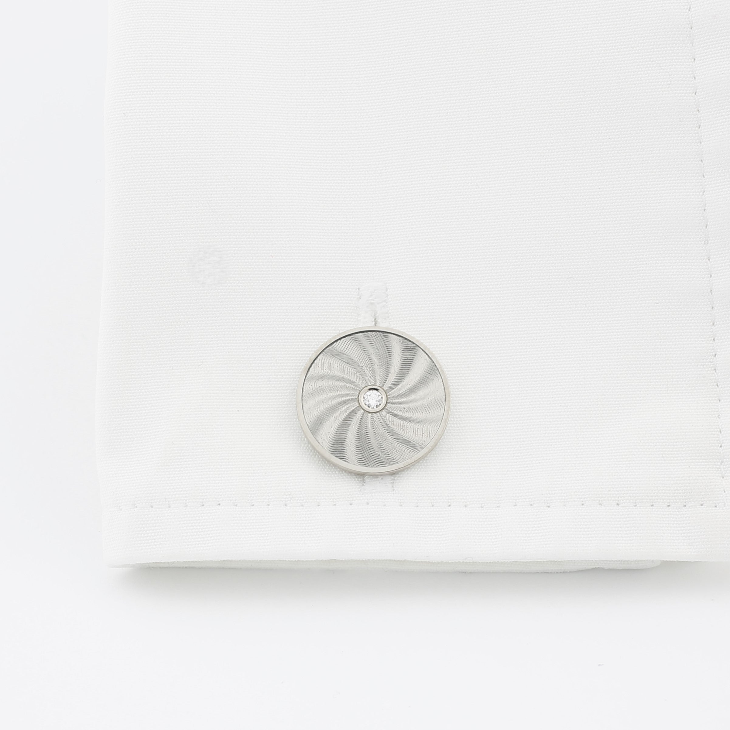 star swirl diamond set pale grey enamel 18ct white gold cufflinks - cuff
