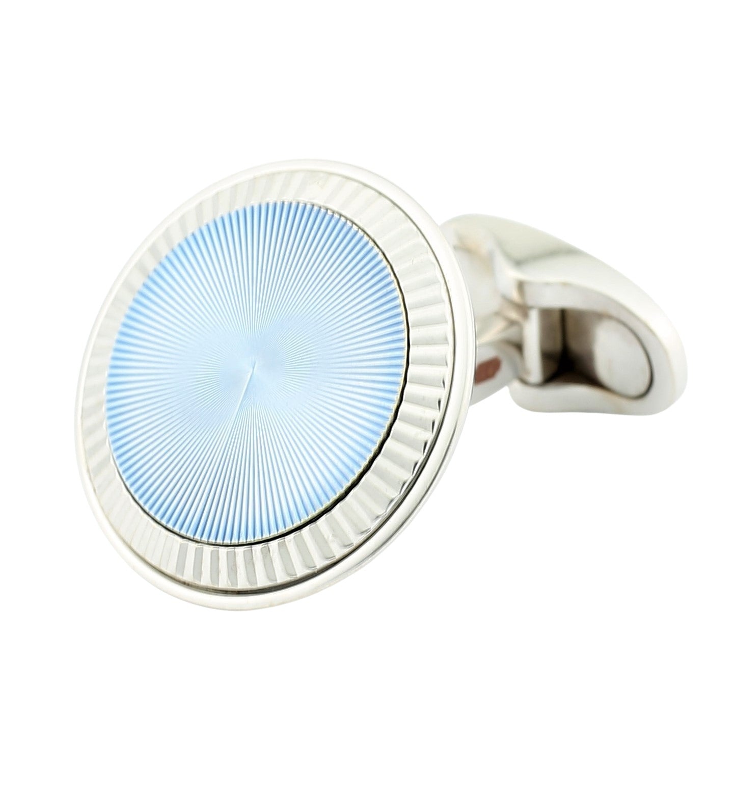 ICE BLUE ENAMEL FLUTED 18ct WHITE GOLD CUFFLINKS - MAIN