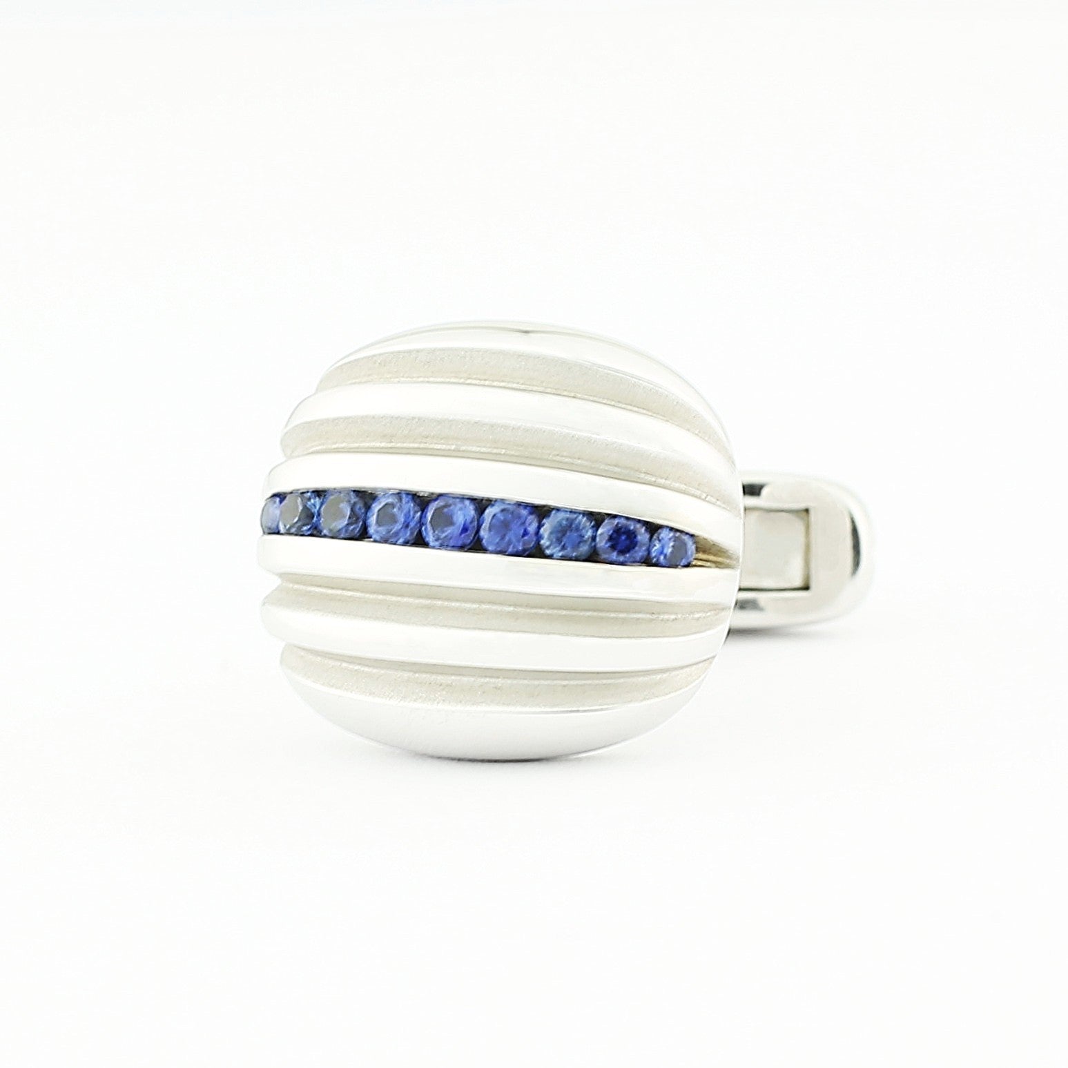 sapphire centred ribbed cushion 18ct white gold cufflinks - main 2