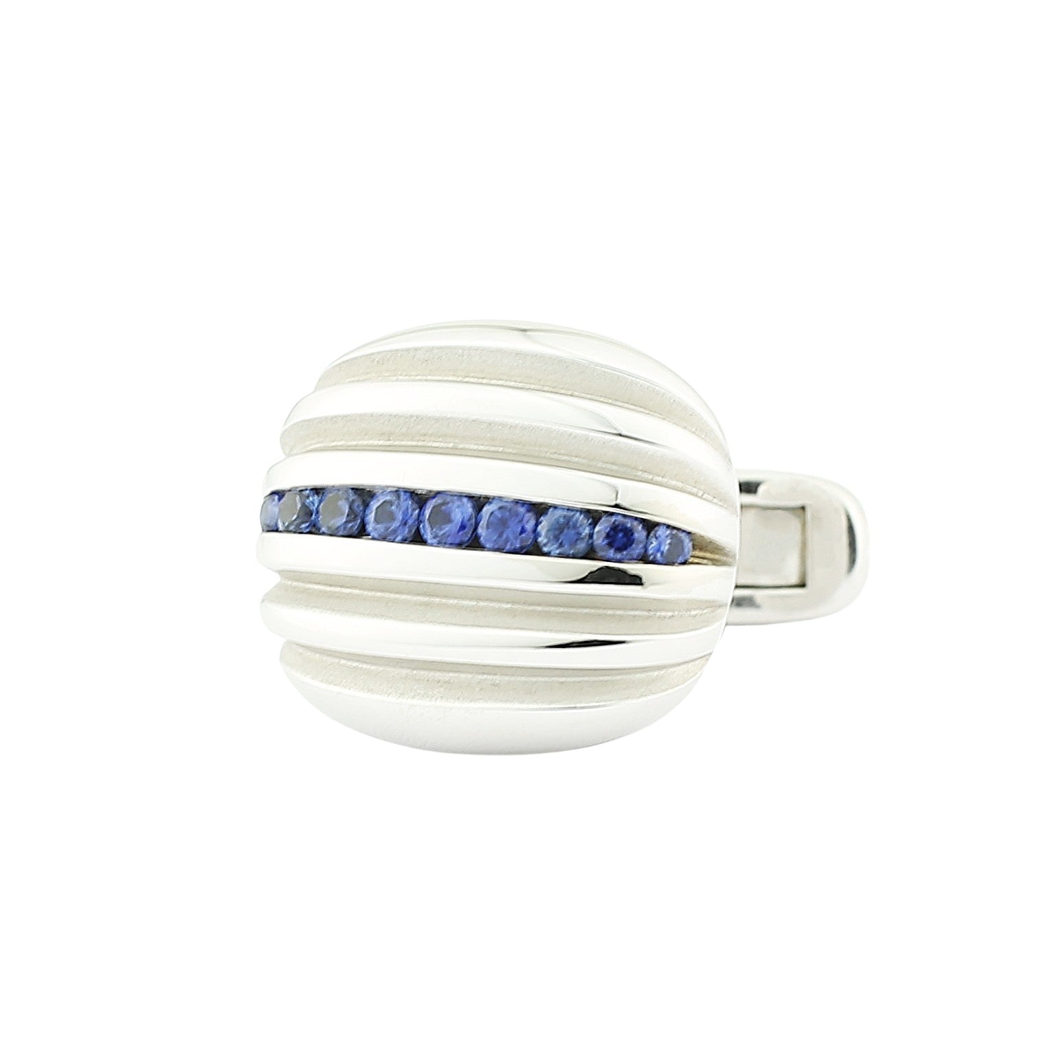 sapphire centred ribbed cushion 18ct white gold cufflinks - main 1 bg rmvd