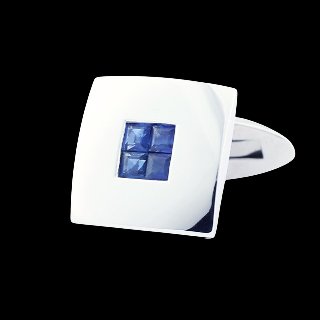 square with sapphire centre 18ct white gold cufflinks - bg rmvd black
