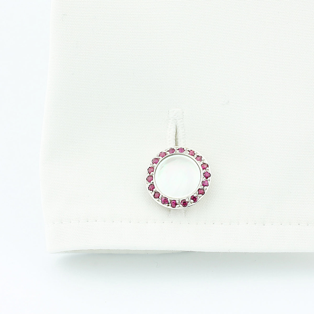 ruby circle mother of pearl 18ct white gold cufflinks - cuff