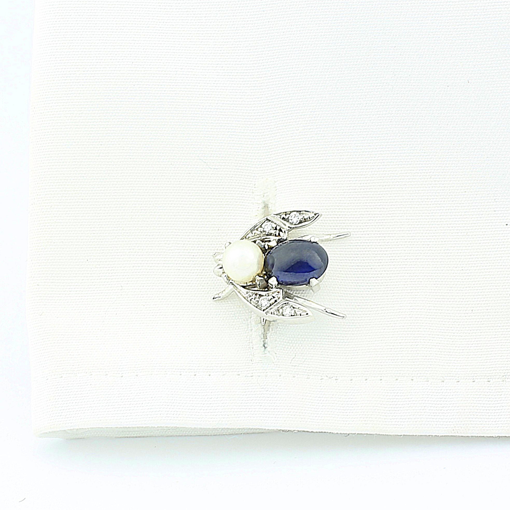 bee pearl and diamond 18ct white gold CUFFLINKS - cuff