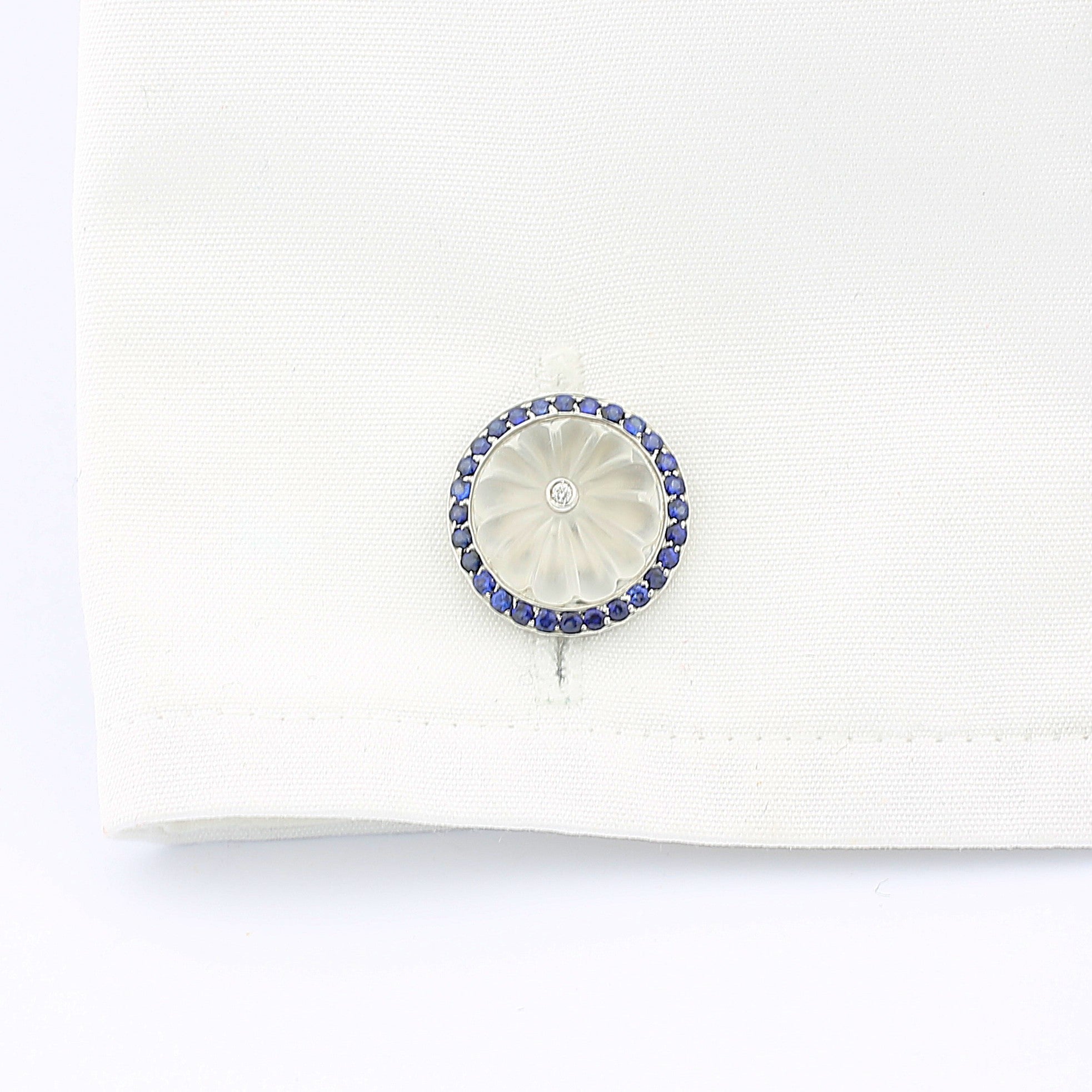dome rock crystal diamonds and sapphires 18ct white gold cufflinks - cuff