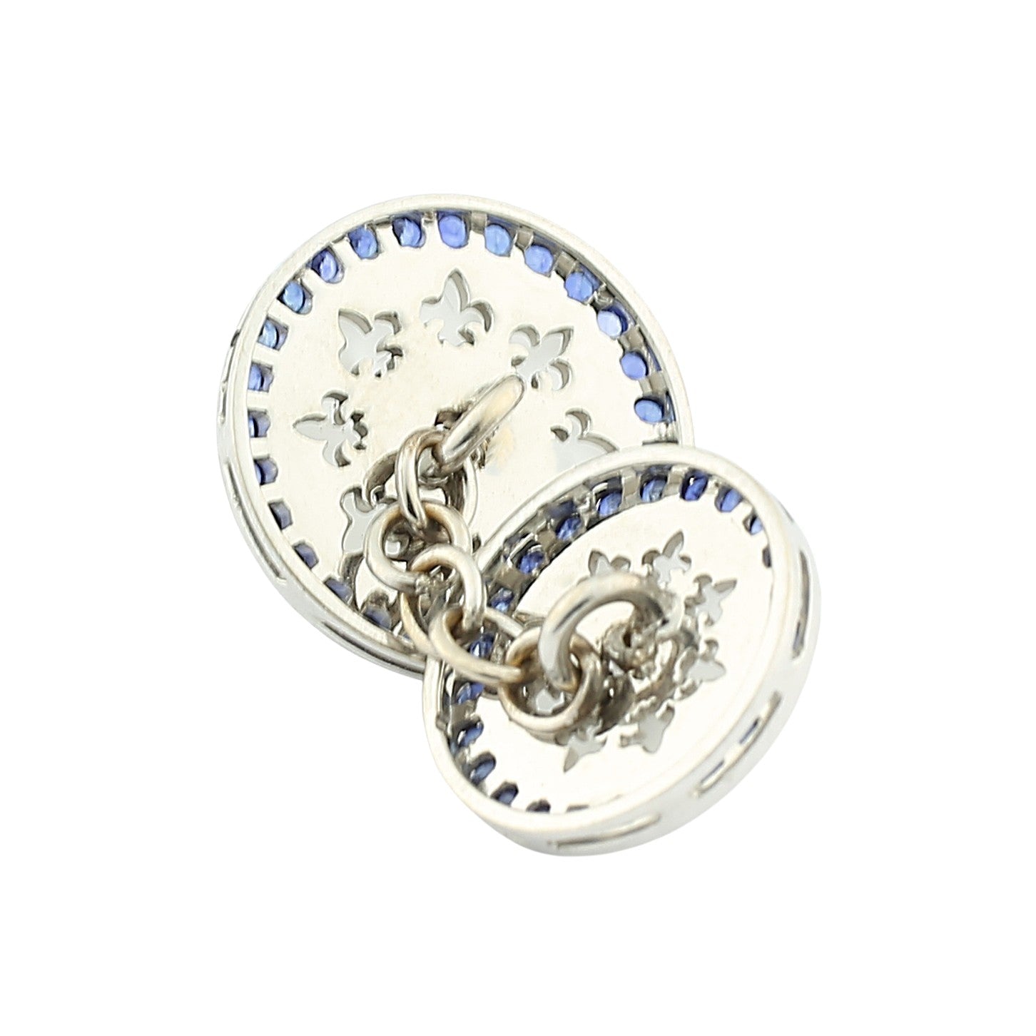 dome rock crystal diamonds and sapphires 18ct white gold cufflinks - rear