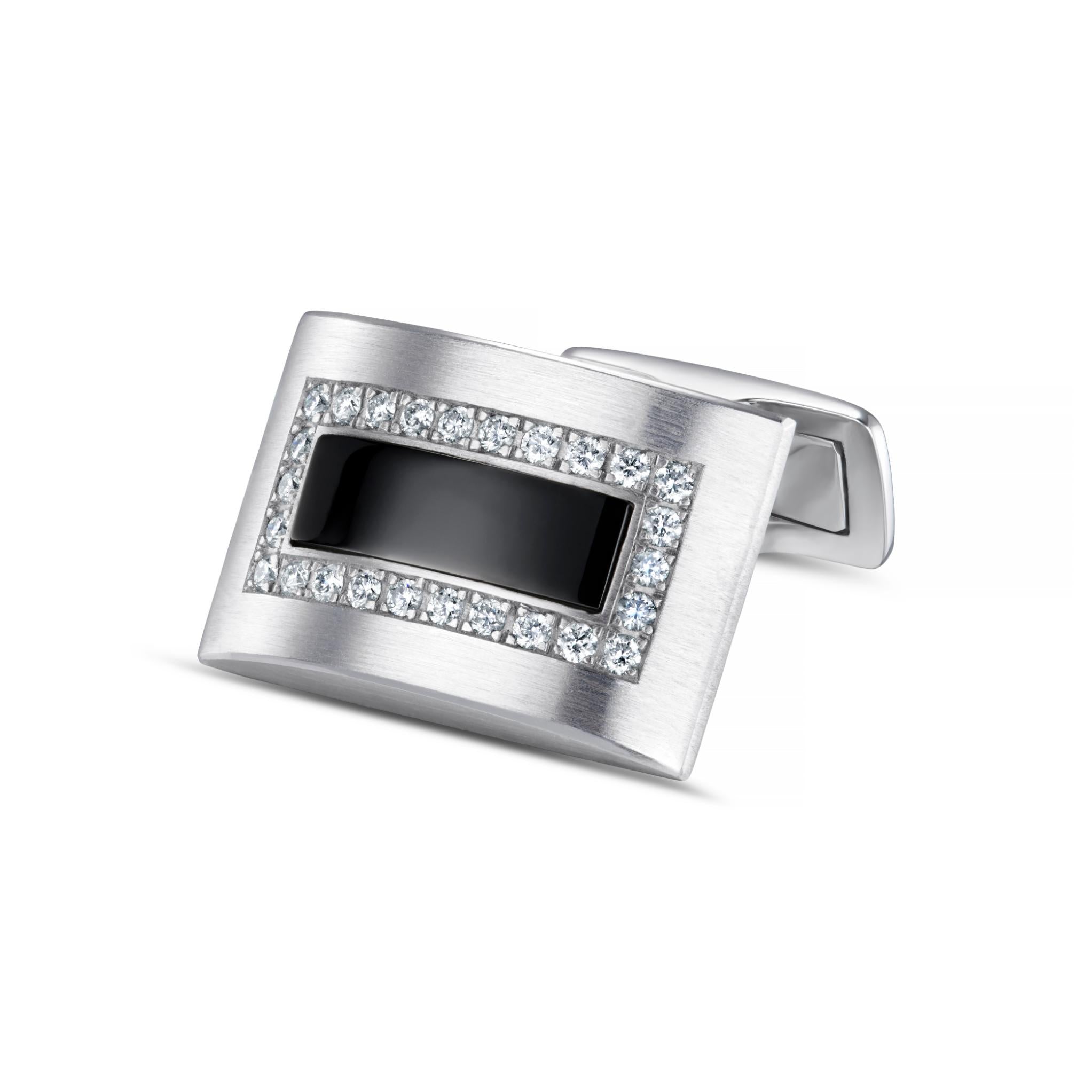 onyx diamond oblong 18ct white gold cuflinks - main