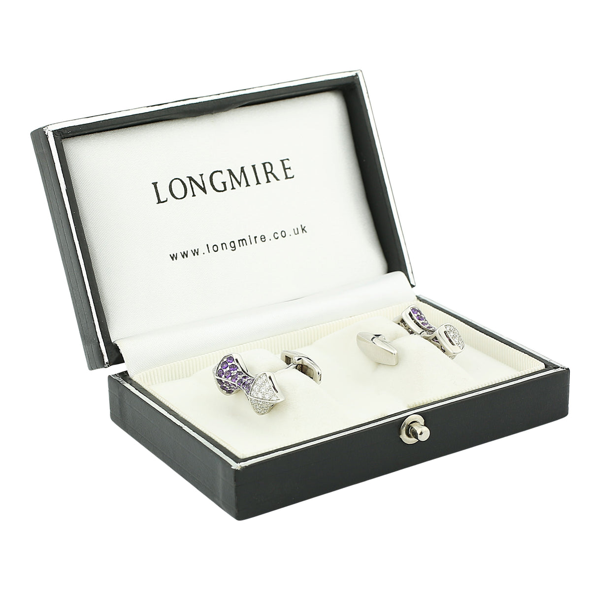 diabolo diamond and amethyst 18ct white gold cufflinks - boxed