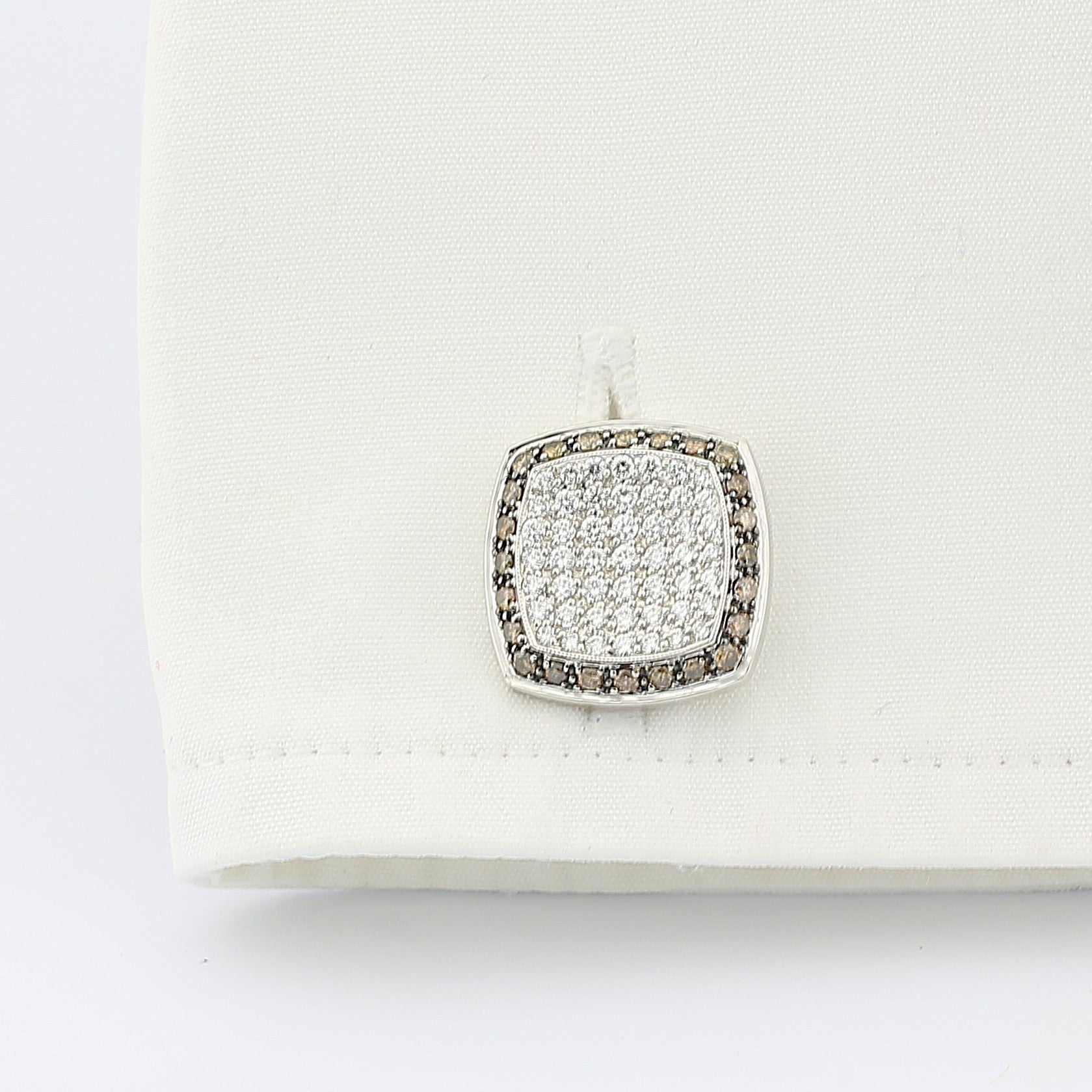 cognac and white diamond square 18ct white gold cufflinks - cuff