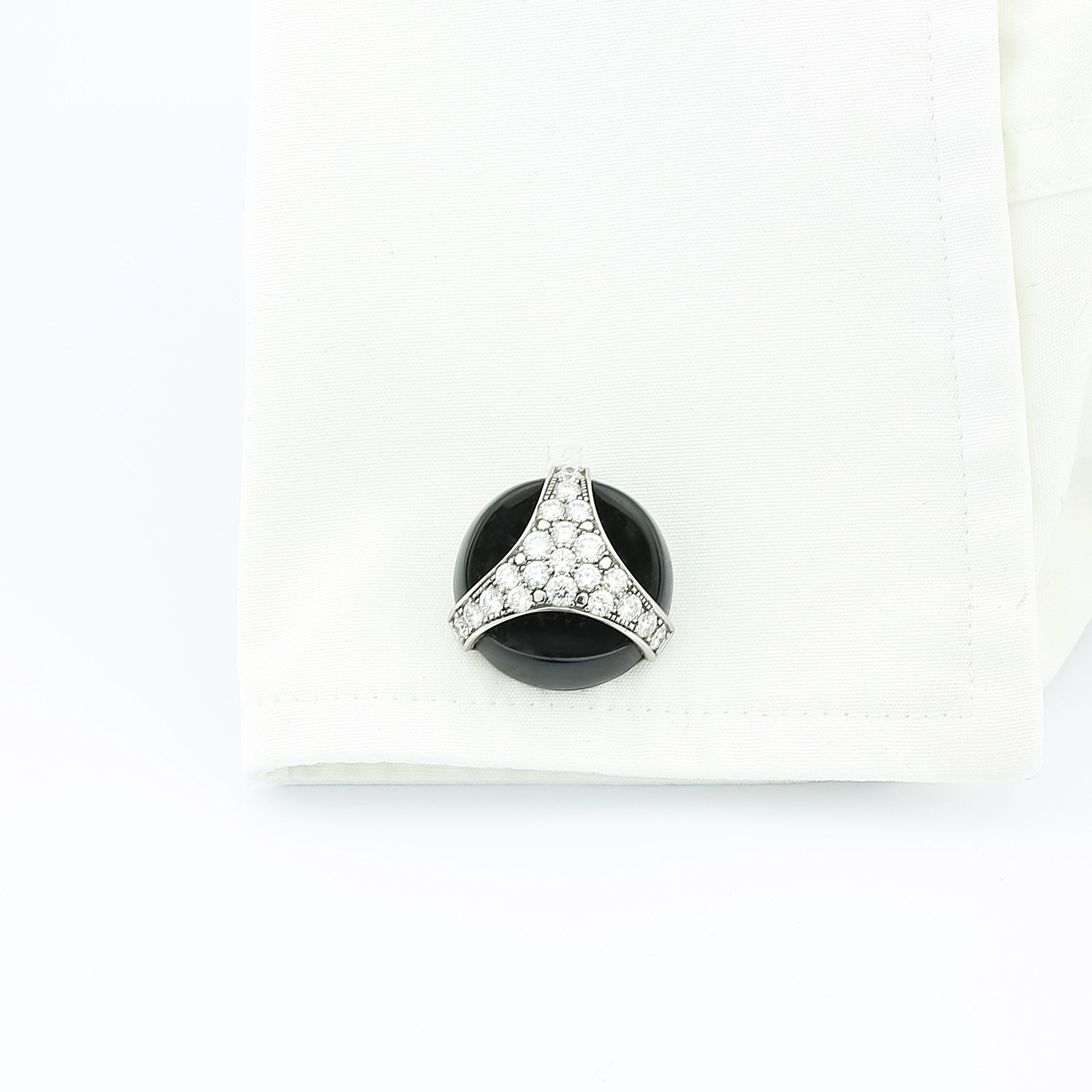 extravagant polished onyx diamond set 18ct white gold cufflinks - cuff