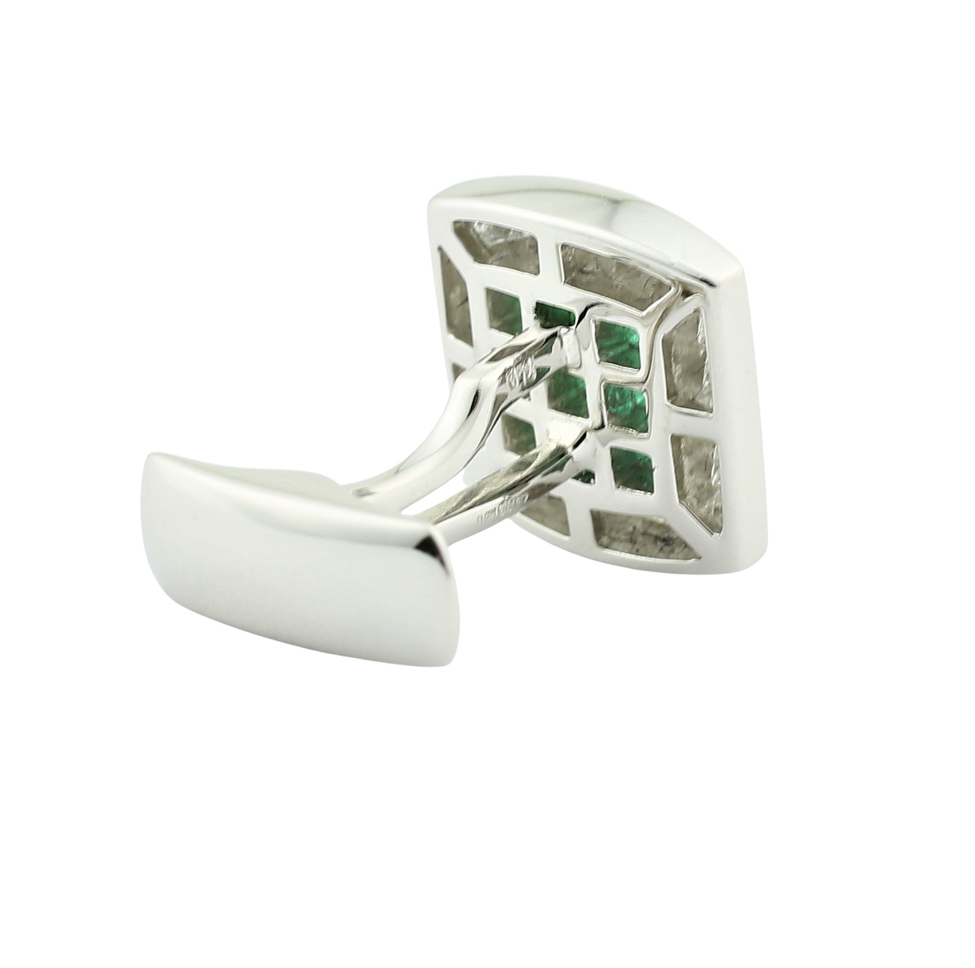 emerald set square 18ct white gold cufflinks - rear