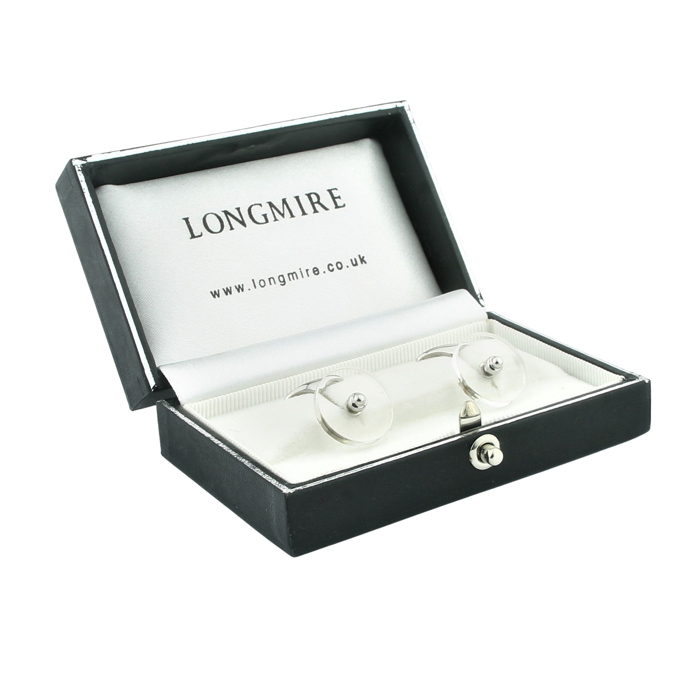 ROCK CRYSTAL DISC 18ct WHITE GOLD CUFFLINKS - boxed