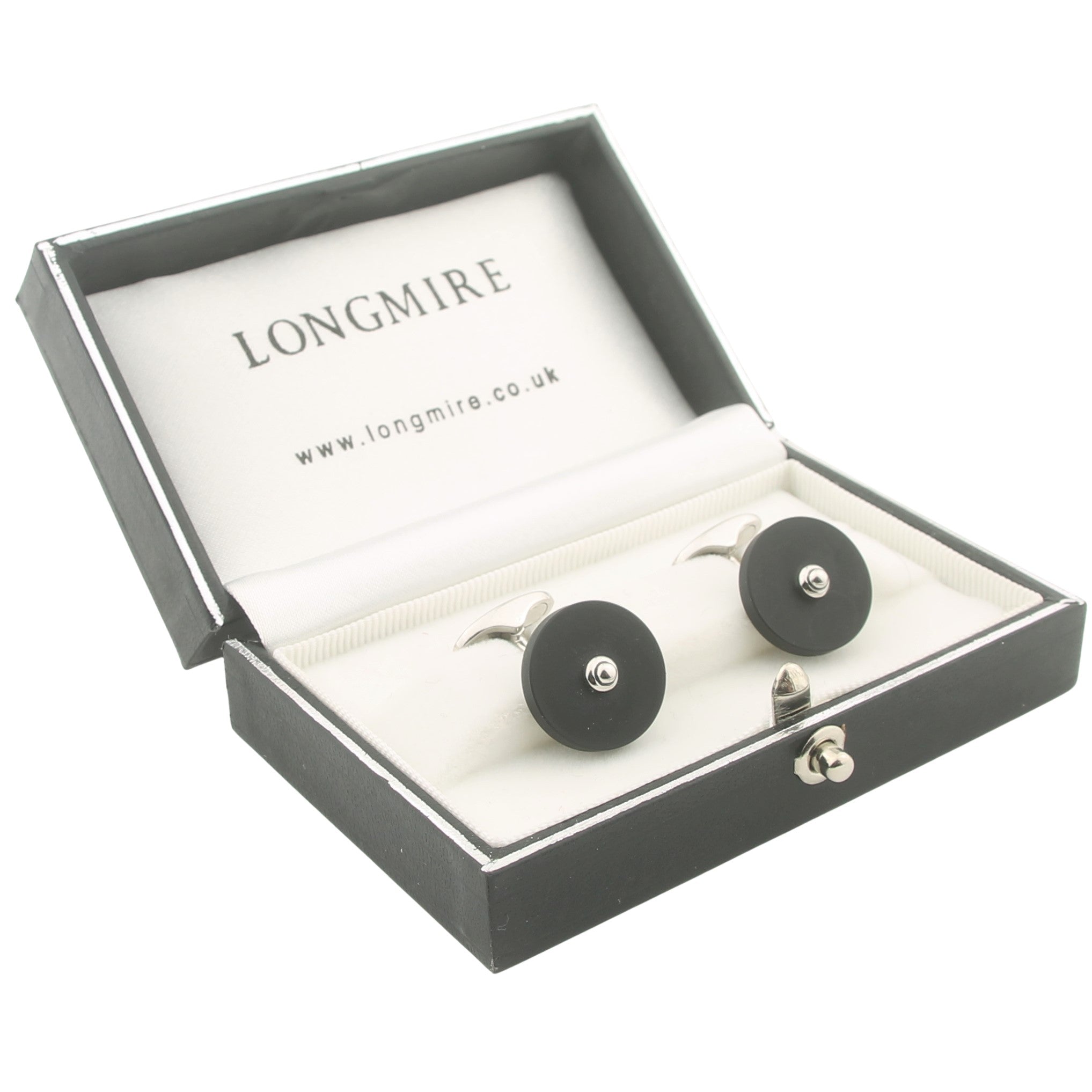 onyx disc 18ct white gold cufflinks - boxed