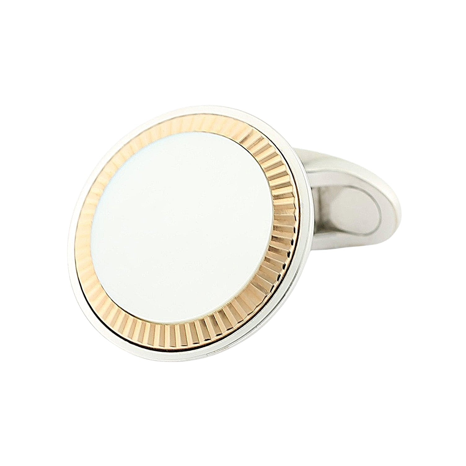 mother of pearl FLUTED 18ct WHITE GOLD CUFFLINKS - main