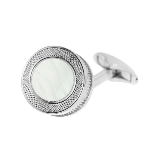 MOTHER OF PEARL WITH REEDED EDGE - OVAL 18ct WHITE GOLD - cufflink
