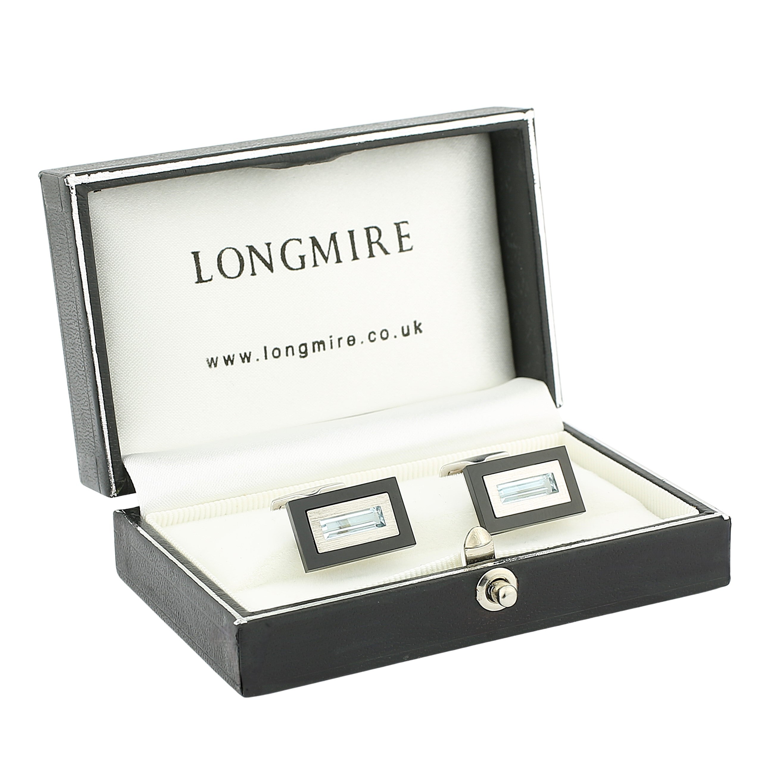 onyx aquamarine 18ct white gold cufflinks - boxed