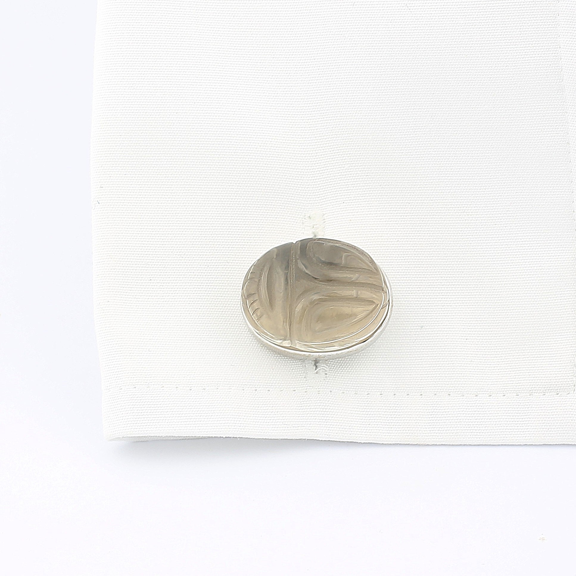 smoky quartz scarab 18ct white gold cufflinks - cuff