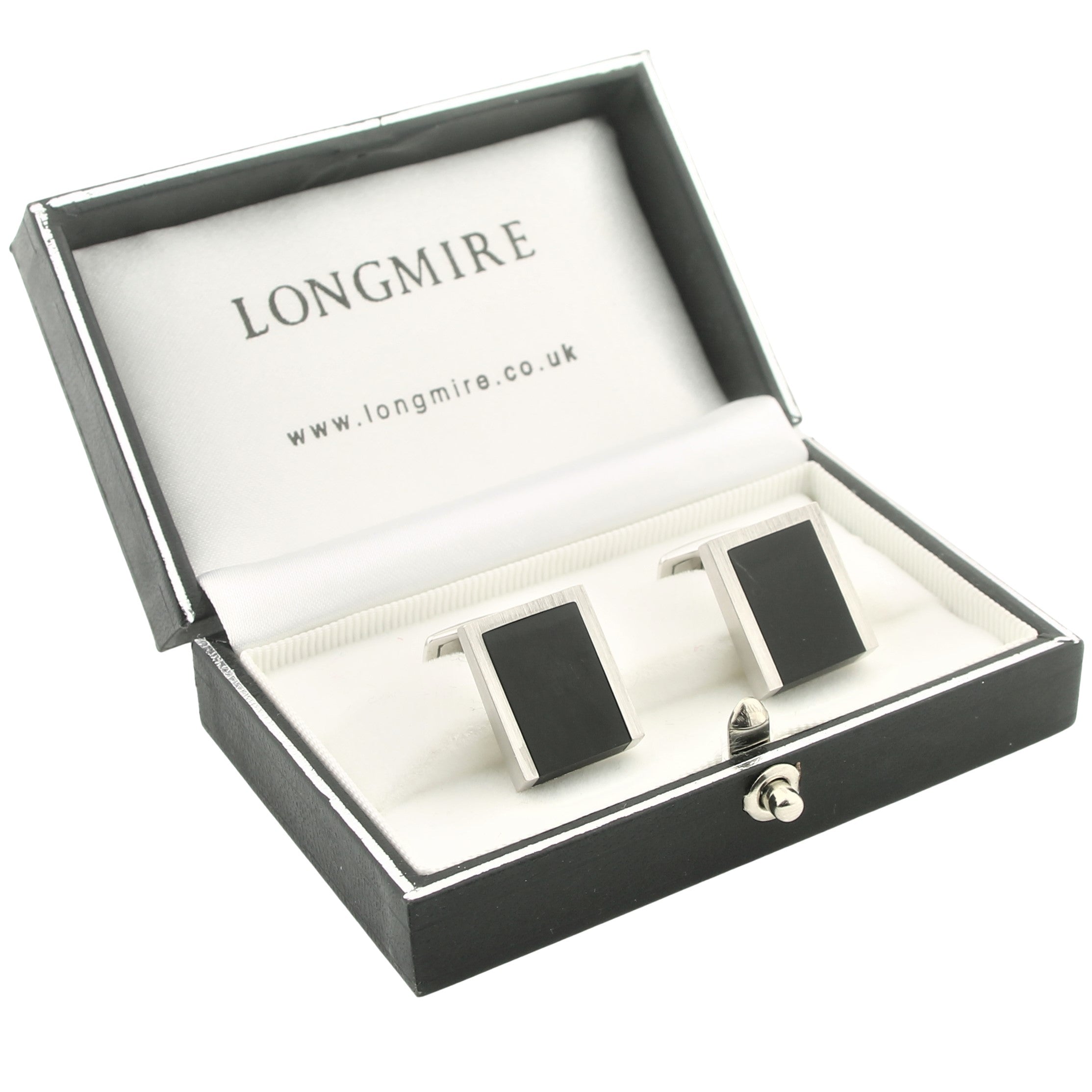 ONYX WEDGE 18ct WHITE GOLD CUFFLINKS - boxed