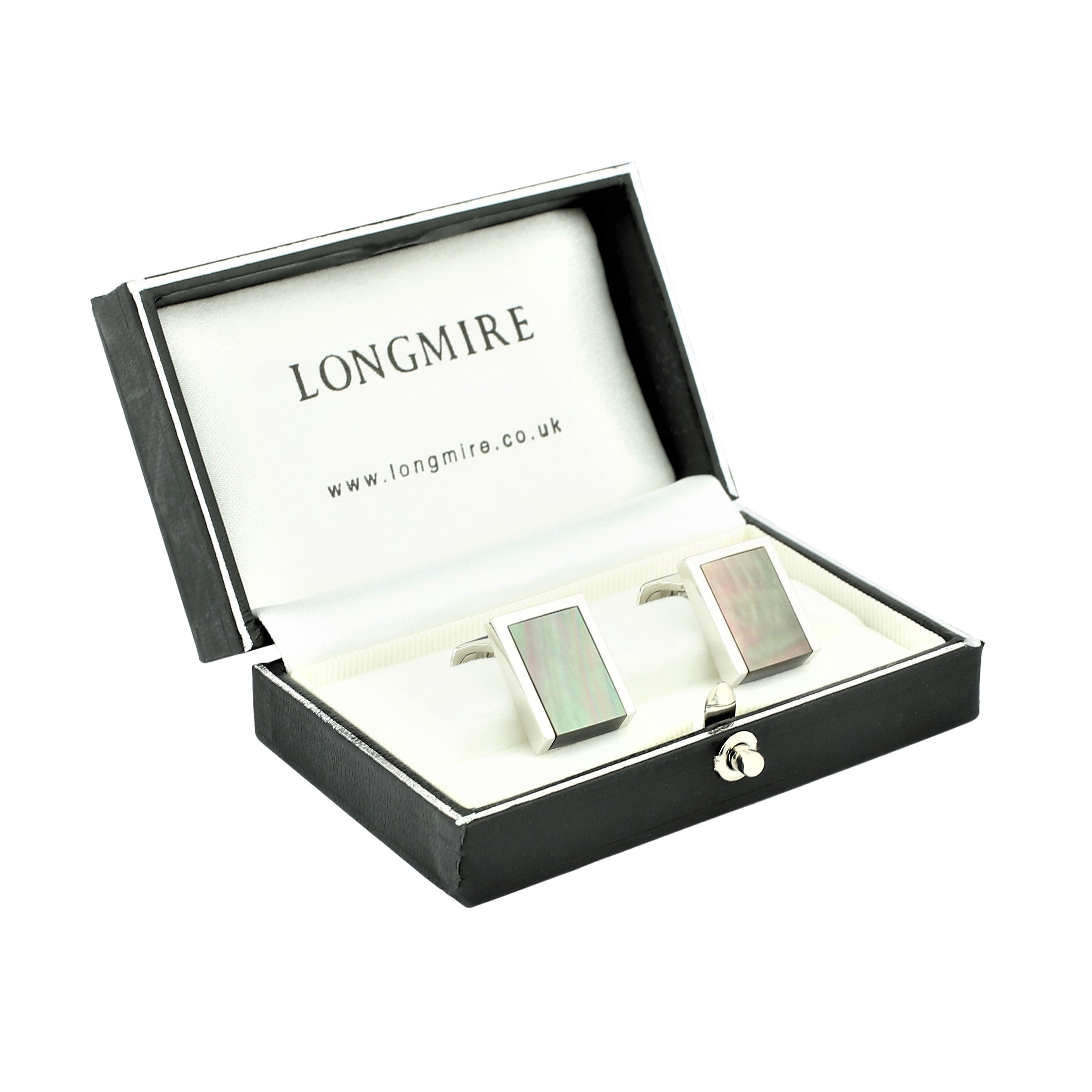 TAHITIAN MOTHER OF PEARL WEDGE 18ct WHITE GOLD CUFFLINKS - boxed