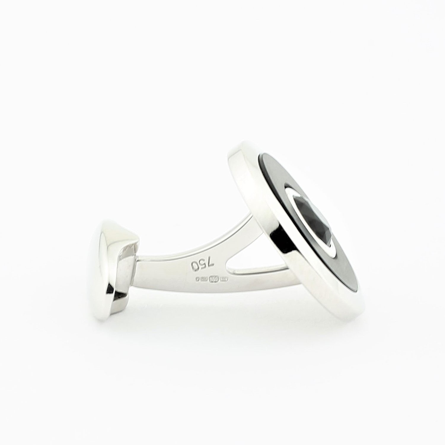 black diamond circular 18k white gold cufflinks - side