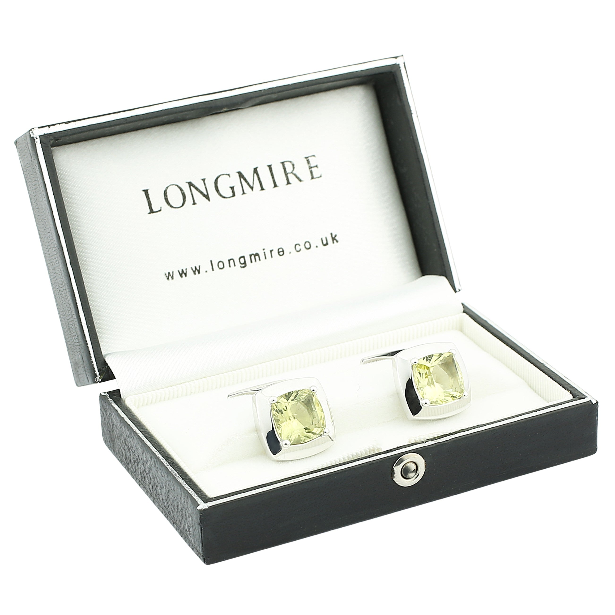 lemon citrine square 18ct white gold cufflinks - boxed