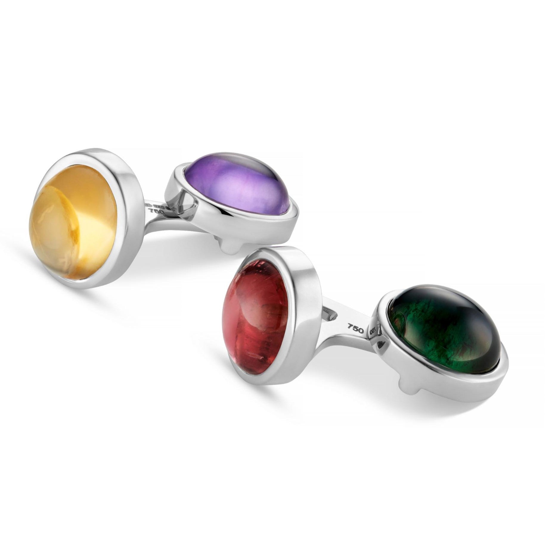 MULTICOLOUR CABOCHON 18ct WHITE GOLD CUFFLINKS - main