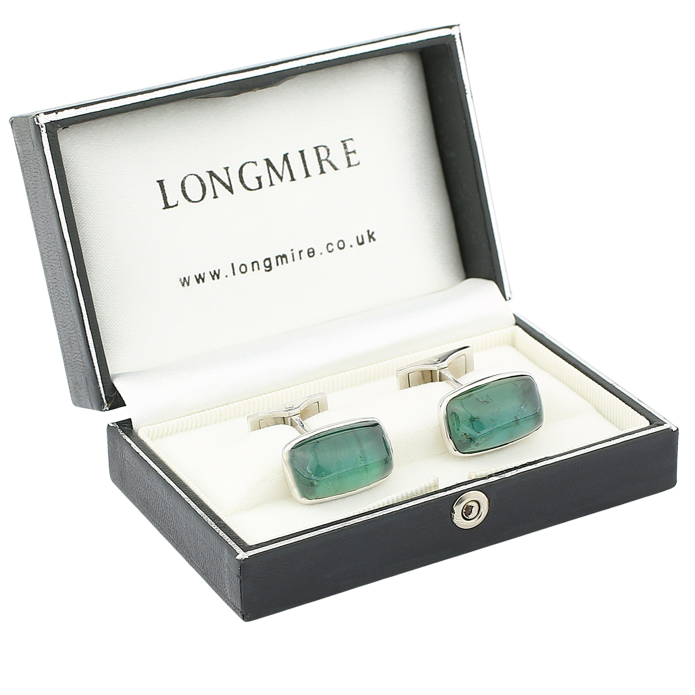 green tourmaline oblong 18ct white gold cufflinks - boxed