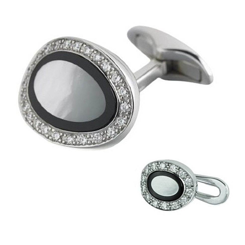 DIAMOND SET ONYX AND MOTHER OF PEARL DRESS SET 18ct WHITE GOLD - main