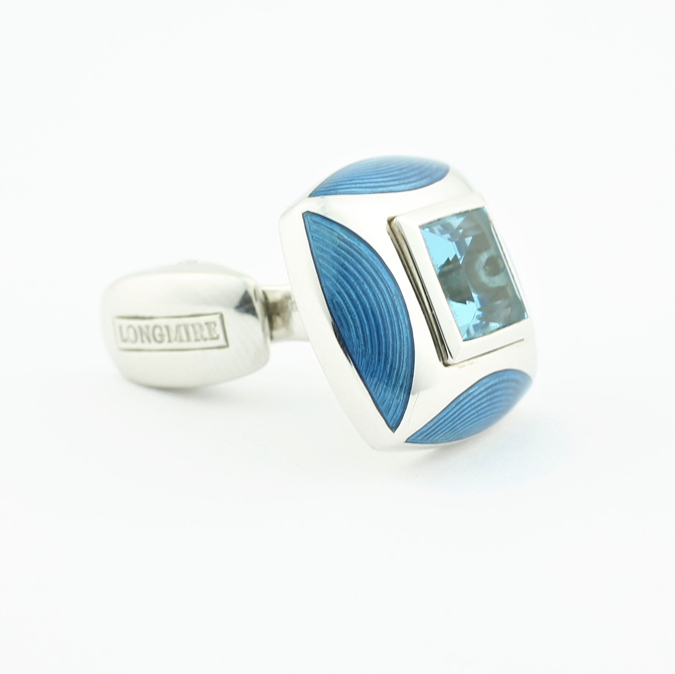 aquamarine blue enamel 18ct white gold cufflinks - side